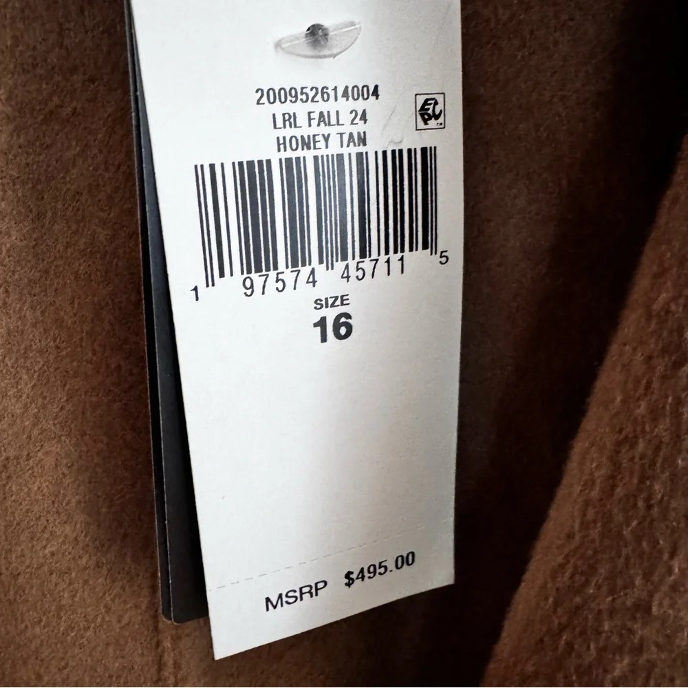 NWT Lauren Ralph Lauren Double-Faced Wool Wrap Coat Honey Tan Belted Size 16 - Picture 8 of 14